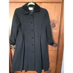 STRASBURG - Girls Black Wool Blend Velvet Trim Dress Coat - Size 10Y